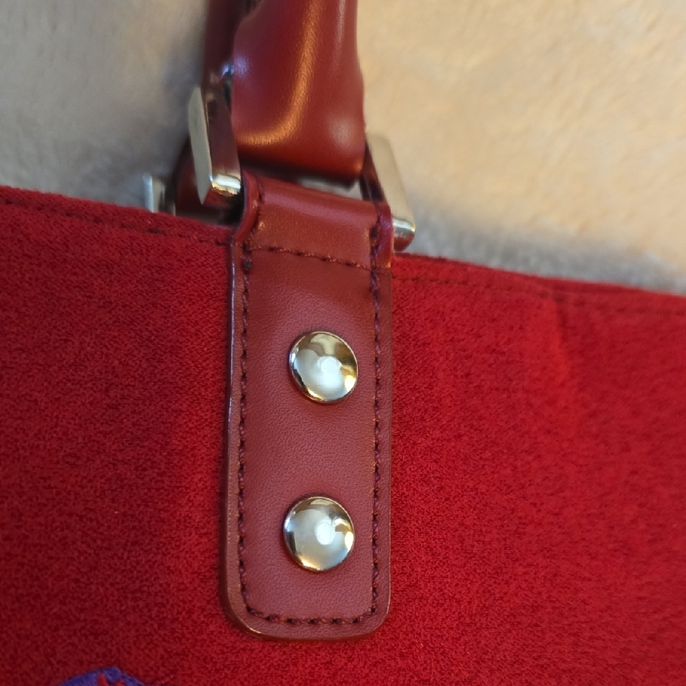 Sandol Living Fashion Red Faux Suede Embroidered Handbag - Picture 9 of 11
